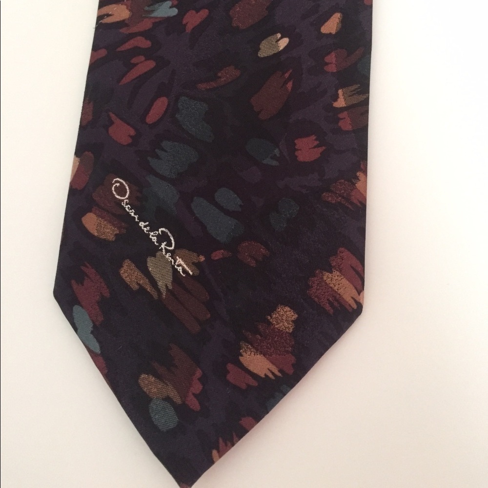 Vintage Oscar De La Renta Purple Abstract Art‎ Neck Tie